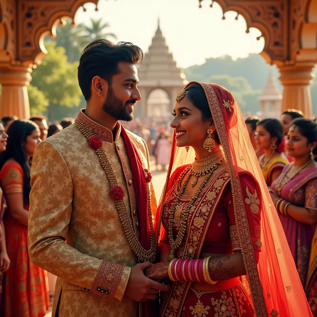 An Indian girl whose clothes are different from others and that girl is having marriage with a boy