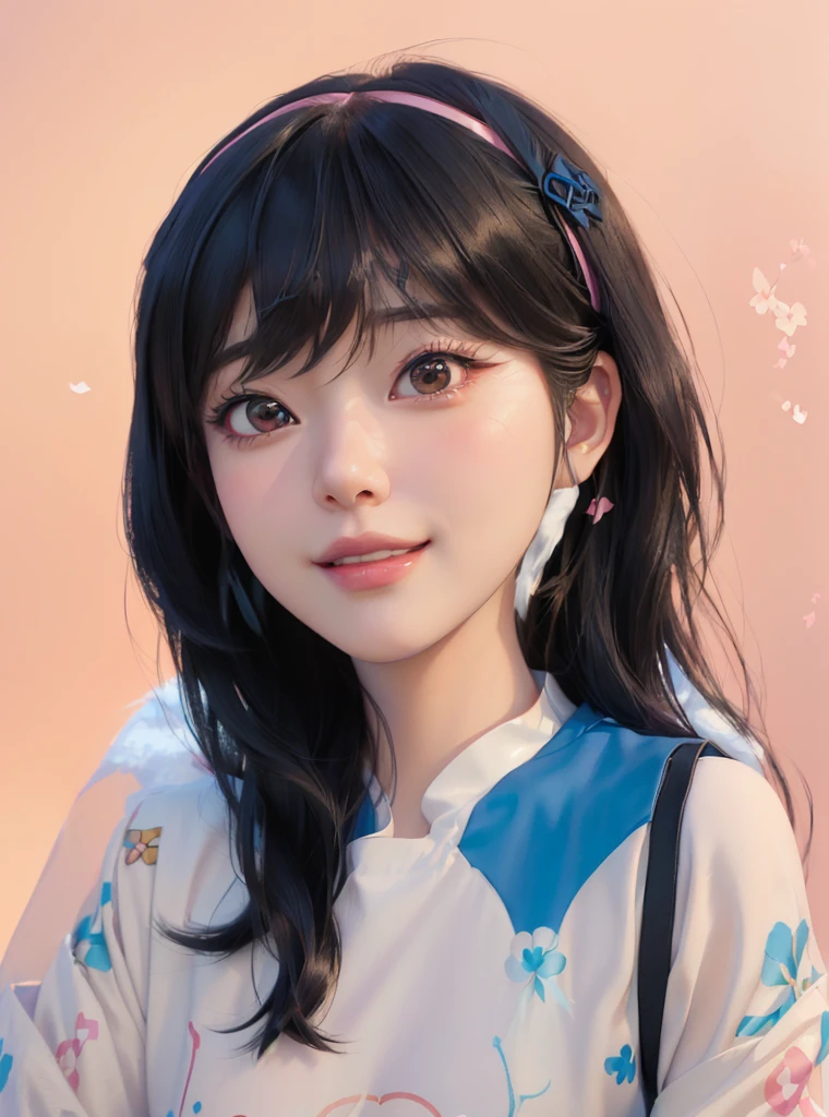 a close up of a woman with a smile on her face, kawaii realistic portrait, anime portrait of shiina ringo, realistic anime 3 d style, made with anime painter studio, inspired by Sim Sa-jeong, portrait of female korean idol, smooth anime cg art, anime styled 3d, painted in anime painter studio, anime realism style, photorealistic anime girl render