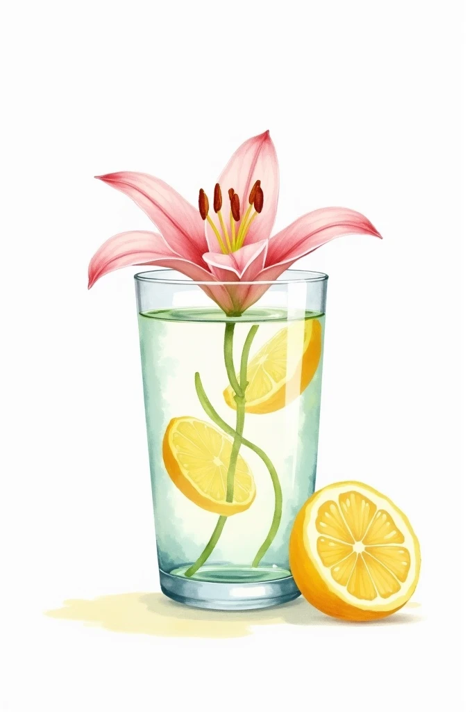 Lily of lemon water color painting on a white background