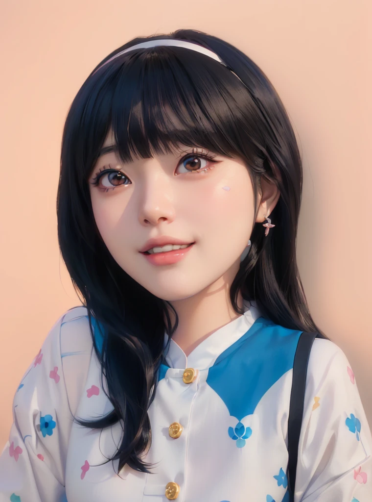 a close up of a woman with a smile on her face, kawaii realistic portrait, anime portrait of shiina ringo, realistic anime 3 d style, made with anime painter studio, inspired by Sim Sa-jeong, portrait of female korean idol, smooth anime cg art, anime styled 3d, painted in anime painter studio, anime realism style, photorealistic anime girl render