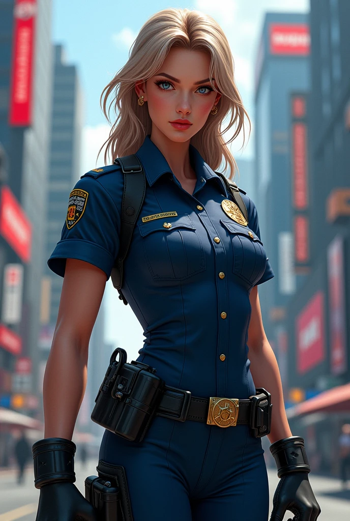 Super powerful girl dressed as a police officer