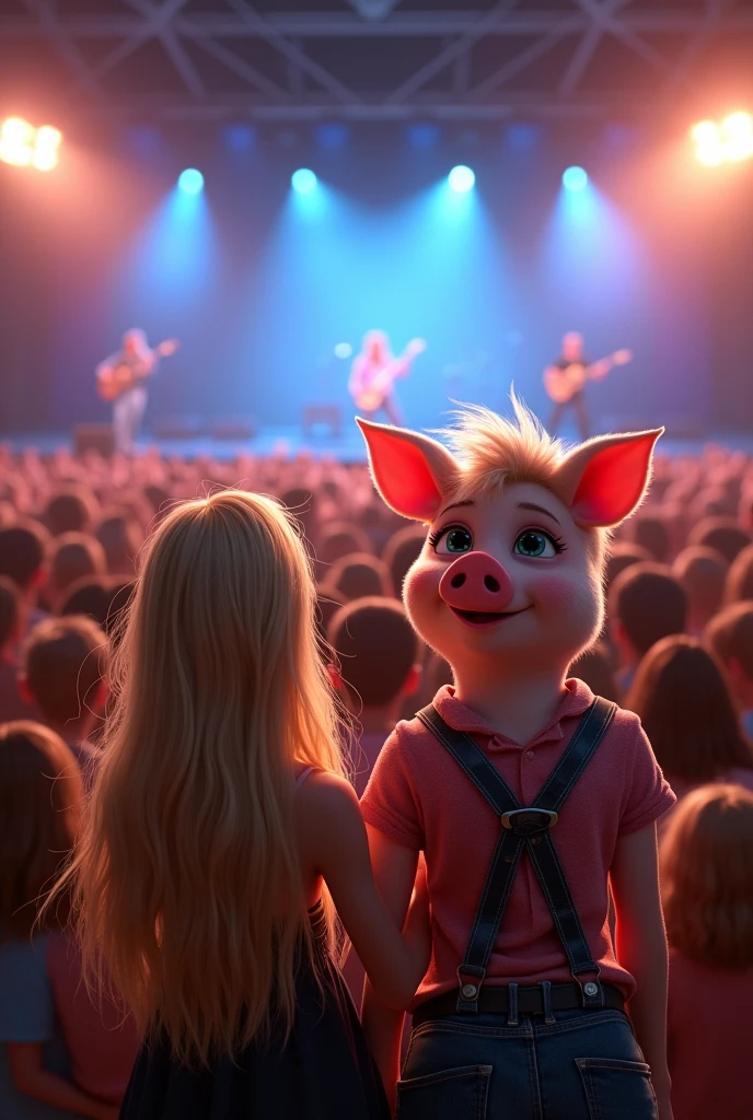 A girl pig and a blonde haired woman at a Kenny chesney concert