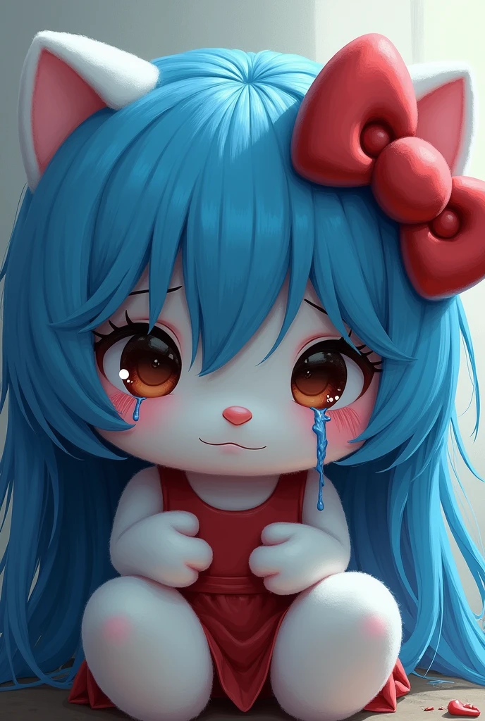 Hello Kitty with blue hair crying