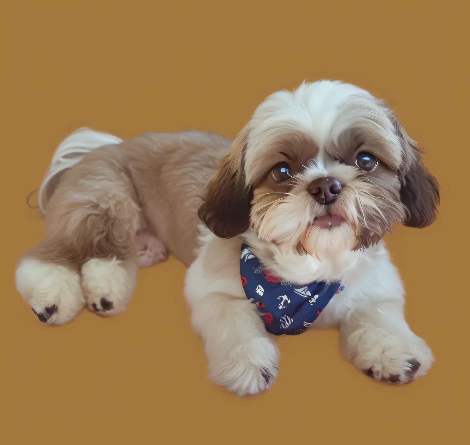 a very cute furry dog, hair drawn like cartoons, Perfectly drawn Eyes, eyes like a cartoon, gorgeous eyes, perfects eyes, She is very happy, She is smiling, the image is very detailed