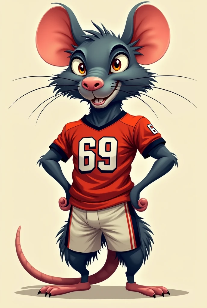 A rat with a number 69 football jersey