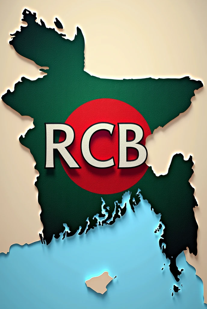 Bangladesh map with reconstruction theme and flag theme on it and written RCB on it
