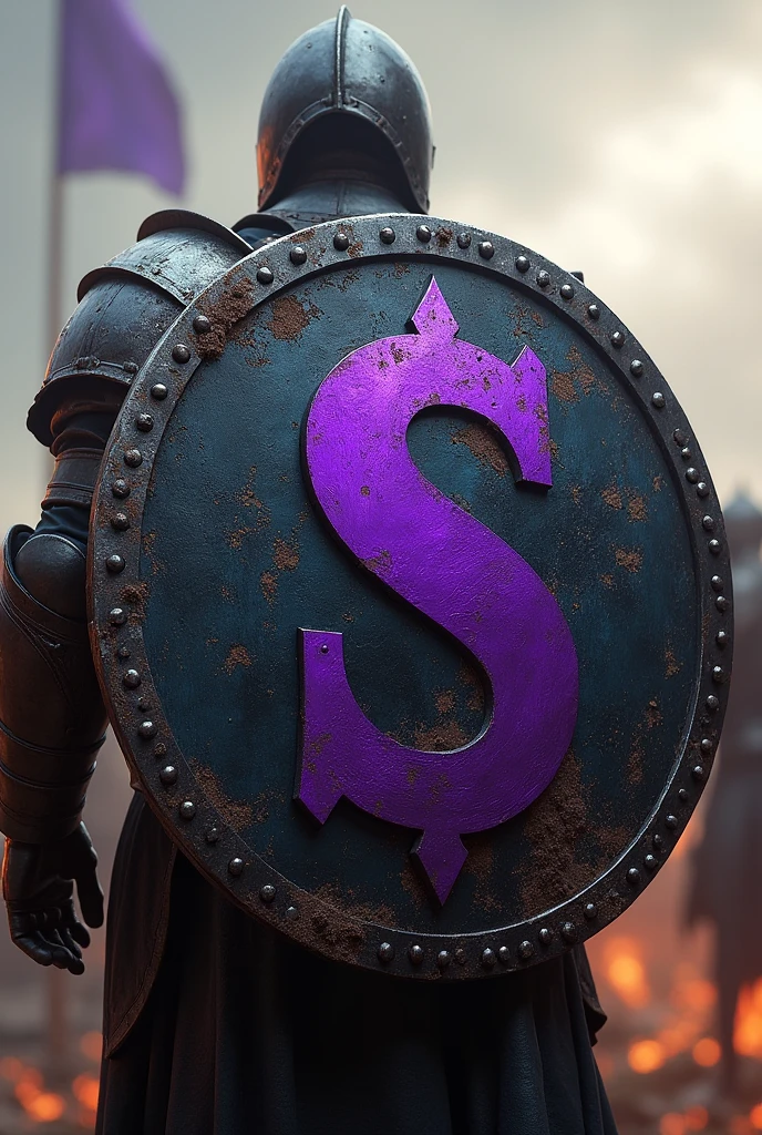 Create a round shield with an iron style. With the letter S PURPLE