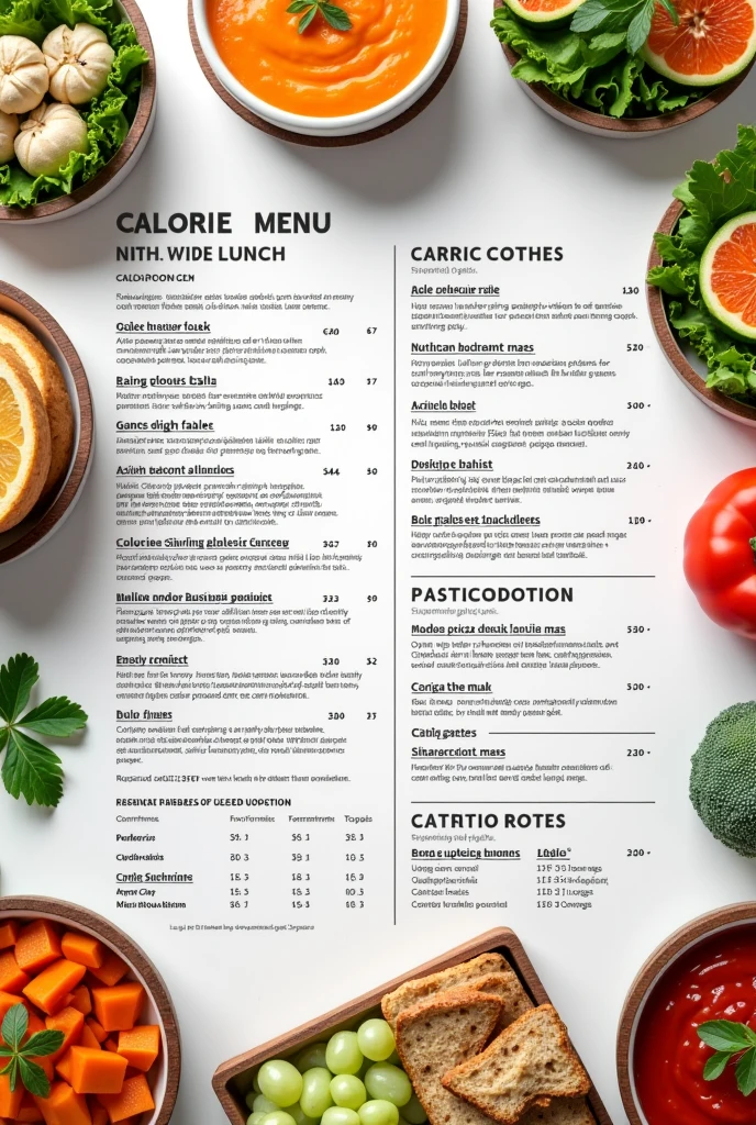 A menu of healthy lunches, that have dishes to increase muscle mass and calorie deficit