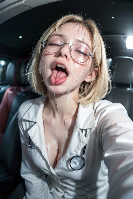 high quality, detailed,a girl with white water drops on her face.bathe in white water,lots of white water droplets.(at night:2.0),green eyes.she is japanese bitch gal,prostitute,she has a mole under her eye,(smallest breasts),(she has Stethoscope),(wearing long sleeve white doctor uniform,very very wet thin fabric shirt,),((blunt bangs,blonde bob hair,very wet hair and wet face,shiny face)),slender,face up,nipples,temptation,((wearing glasses:1.2))
(((selfish:1.2,fisheye lens,angle from below:1.2)))
((in the car:1.3))(car sex:1.5)orgasm,ecstasy,pleasure
(((she opens her mouth very very wide and closes her eyes:1.3,tounge out:1.3)she looks very very painful and her cheeks are very red))