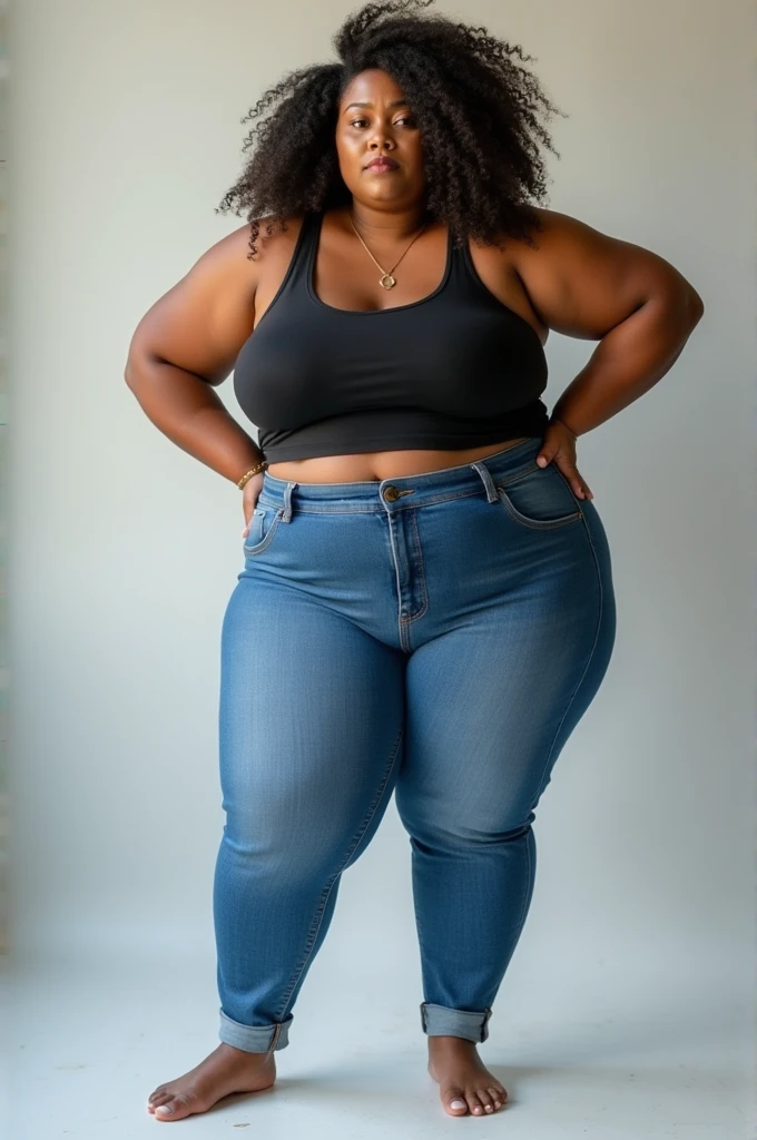 A plus size woman in jeans bending over