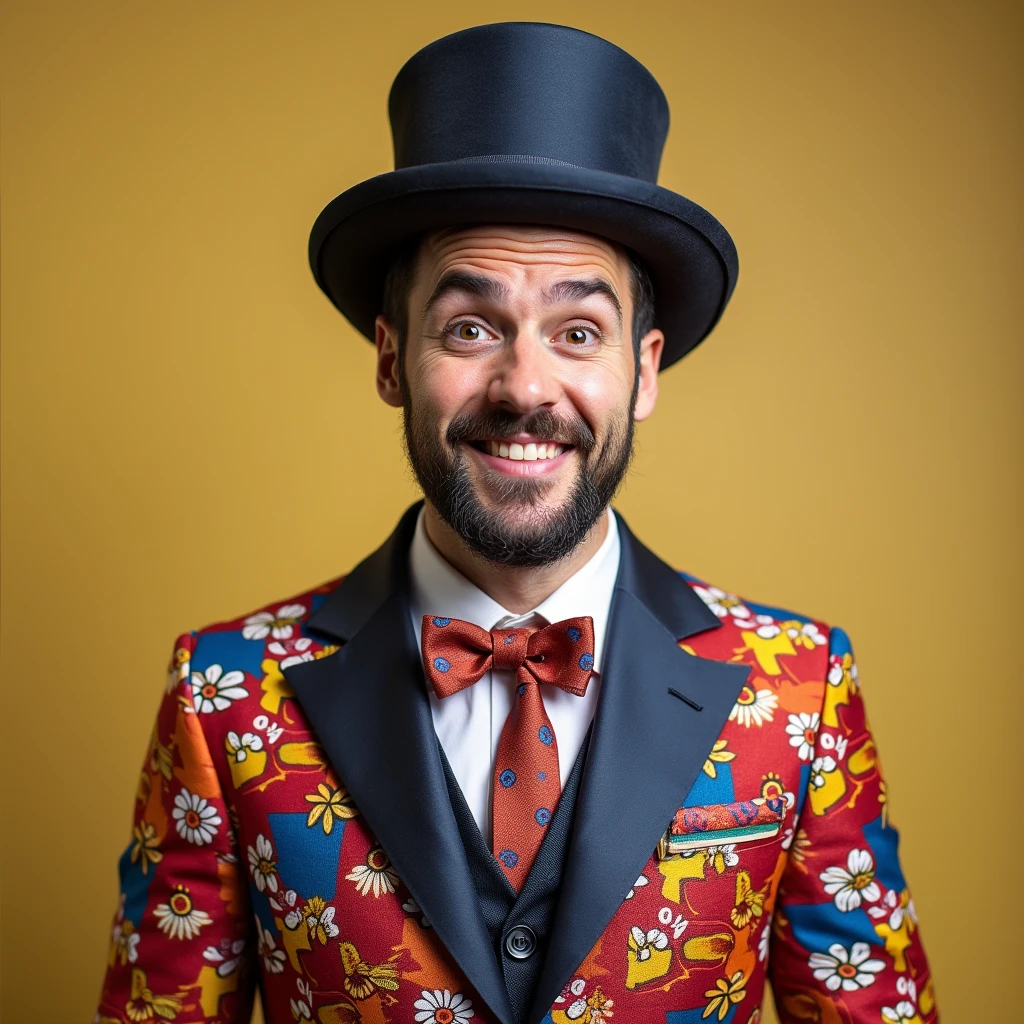 comedian with funny and colorful suit