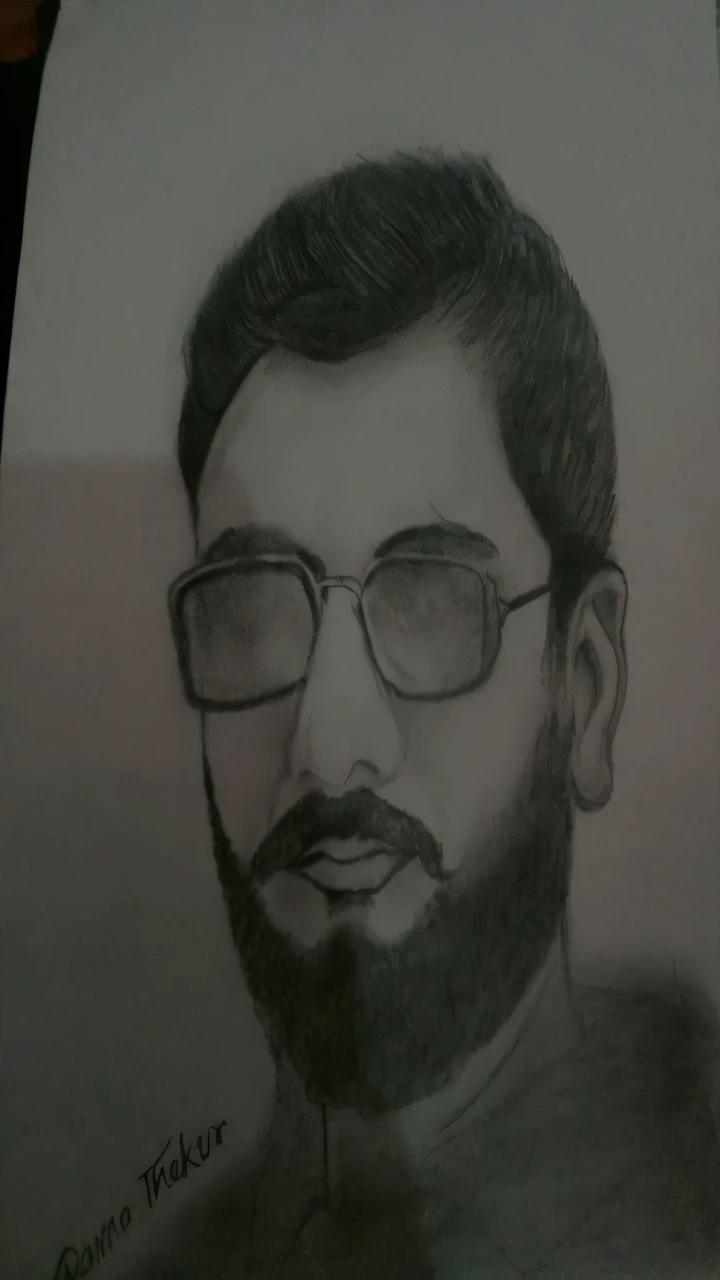 there is a man with a beard and glasses, black hair, using a black shirt, white background, perfectly centered portrait, looking at the viewer, soft portrait, front view portrait, black and white picture, low details