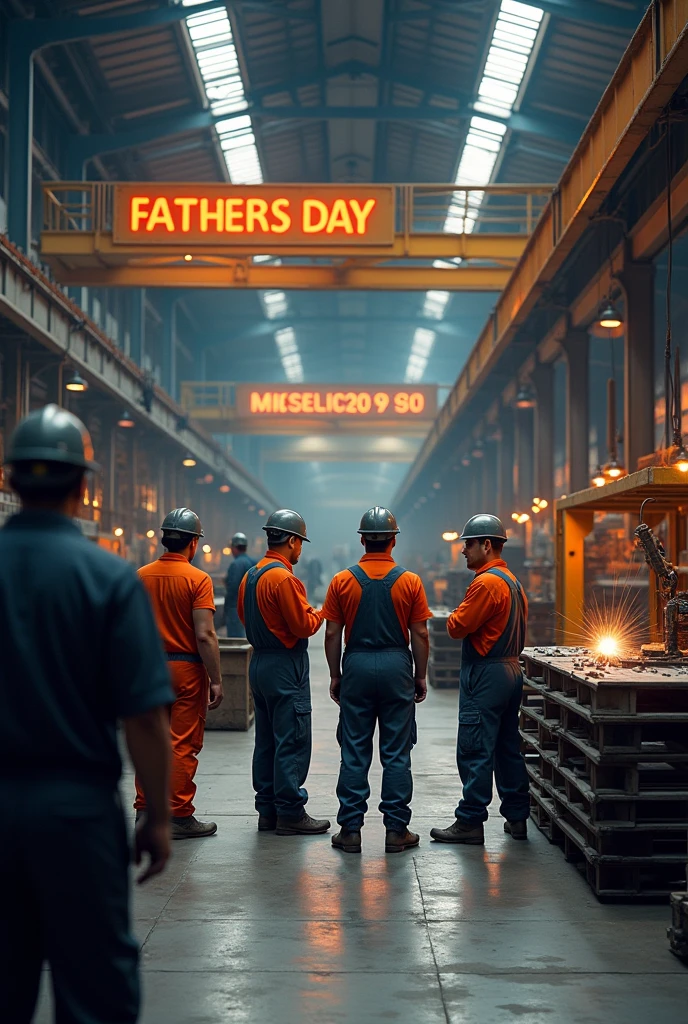 A post wishing happy father's day to a steel shop that has the color orange and gray(a light gray to symbolize steel)