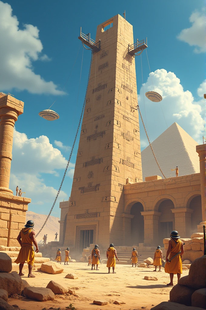 Animated ramp illustrations, pulley systems, and a brief image of aliens in ancient egypt