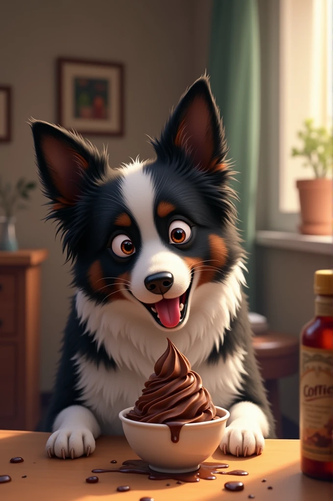 border collie eating chocolate ice cream