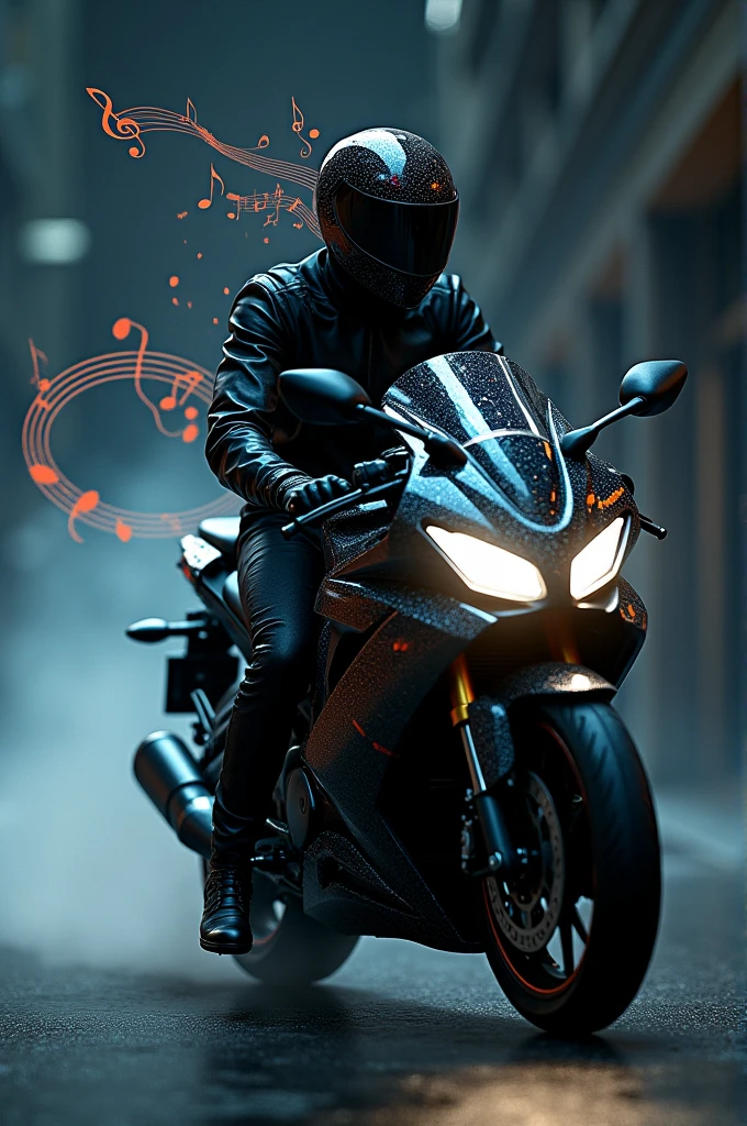 My melody on a black honda motorcycle