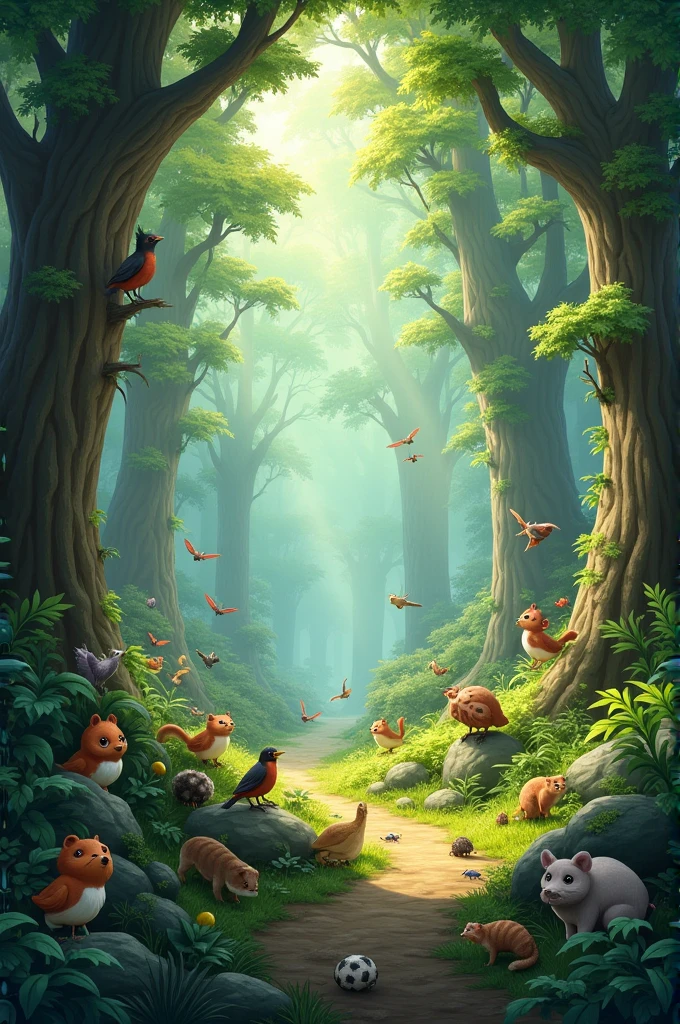 Opening Scene: A vibrant forest with various animals peacefully going about their day.