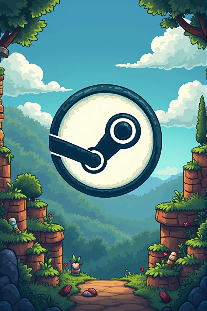 the steam logo with Terraria graphics 