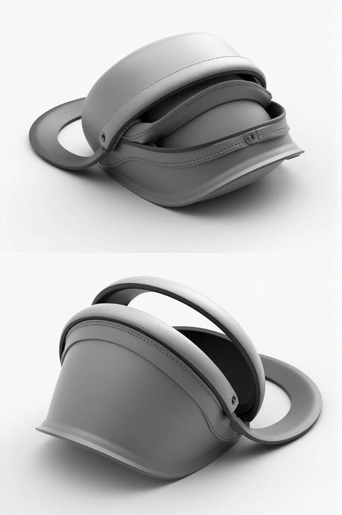 I want a ai image of a helmet. The characteristics of the helmet is, its a foldable helmet we can fold the helmet. Its have 2 part one is a head band of the helmet, the headband is like a hard and soft cloth, whish is very protective for our head. And scond part is shell of helmet, we can fold the body after the use. When we use firstly we want to put our headband then we can connect the shell with that headband. Give me the ai picture of this two parts separately. The foldable shell and a soft and protection headband cap with the helmet clip.