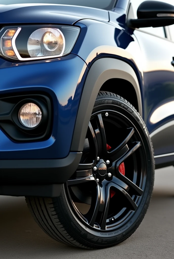 visão de frente; Ranult Kwid; Tuning sport; High Suspension; Sport tire with 20-inch rim; details black;