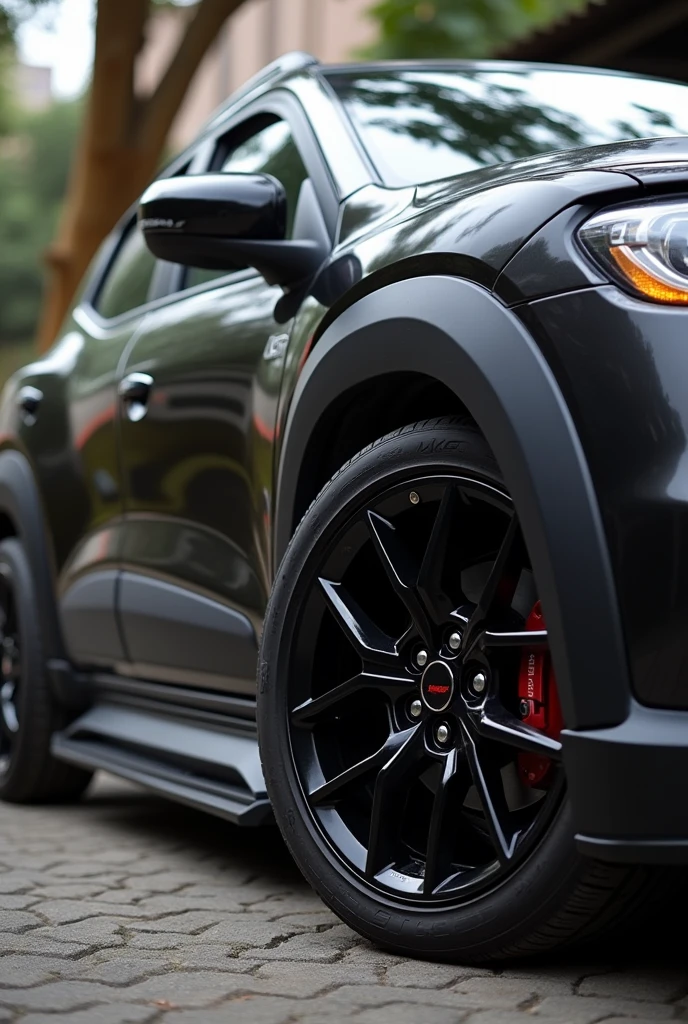 visão de frente; Ranult Kwid; Tuning sport; High Suspension; Sport tire with 20-inch rim; details black; 