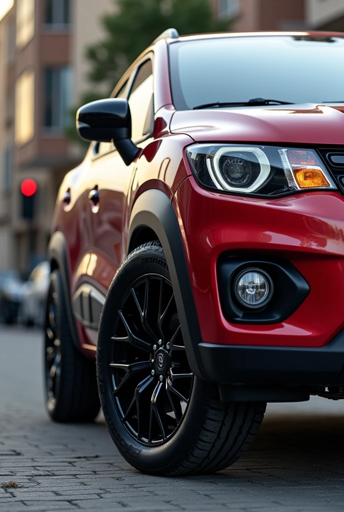 visão de frente; Ranult Kwid; Tuning sport; High Suspension; Sport tire with 20-inch rim; details black;