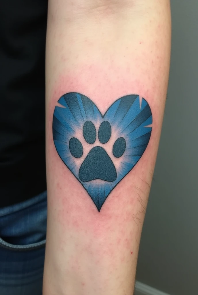 make a tattoo for the forearm I have an idea of a heart give me some ideas to do it I like the color blue, I want this to be the initial L of my mother&#39;s name, as well as a paw print of my pet&#39;s dog. It can have a geometric shape and I like science and space. 
