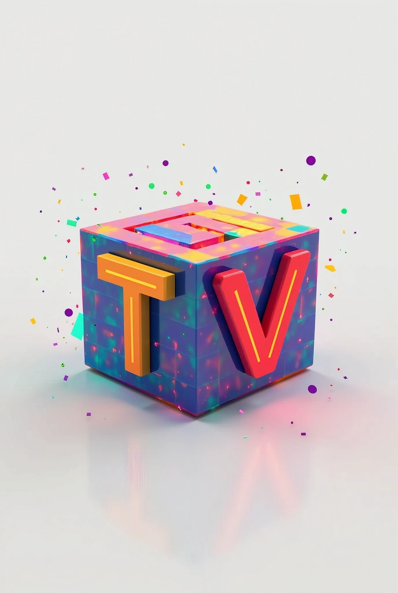 create a 3d logo. A colorful cube with the letters: TV.