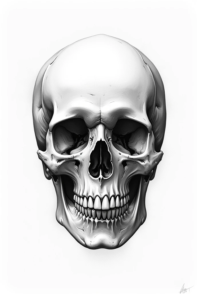 An image of a skull in black and white drawing without a background 