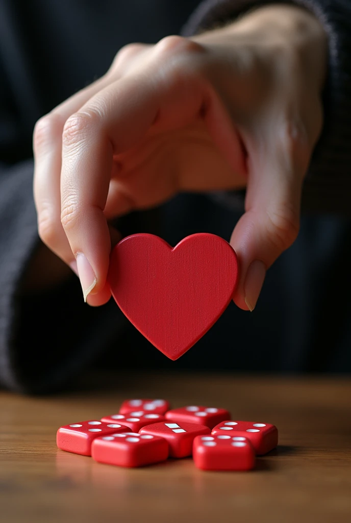 A hand about to throw a dice shaped like a human heart 