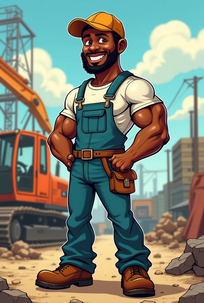 cartoon style, black skinned man, worker,