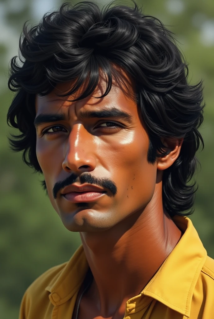 Brazilian man, offwhite, small mustache, blackquality hair. 1970s.