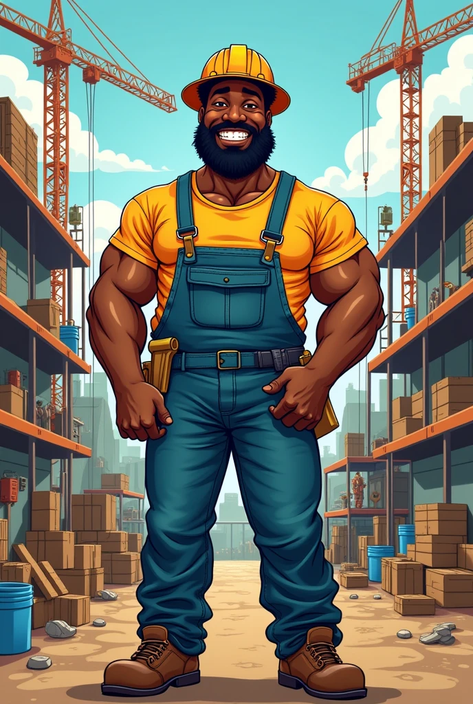 cartoon style, black skinned man, worker, adult