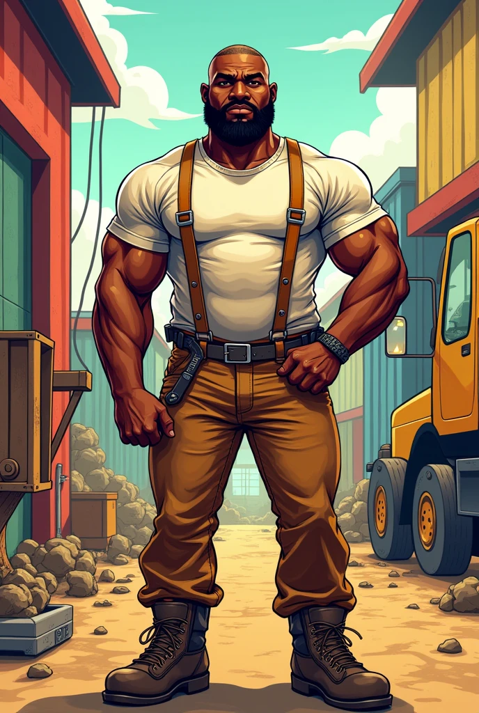 cartoon style, black skinned man, worker, 

