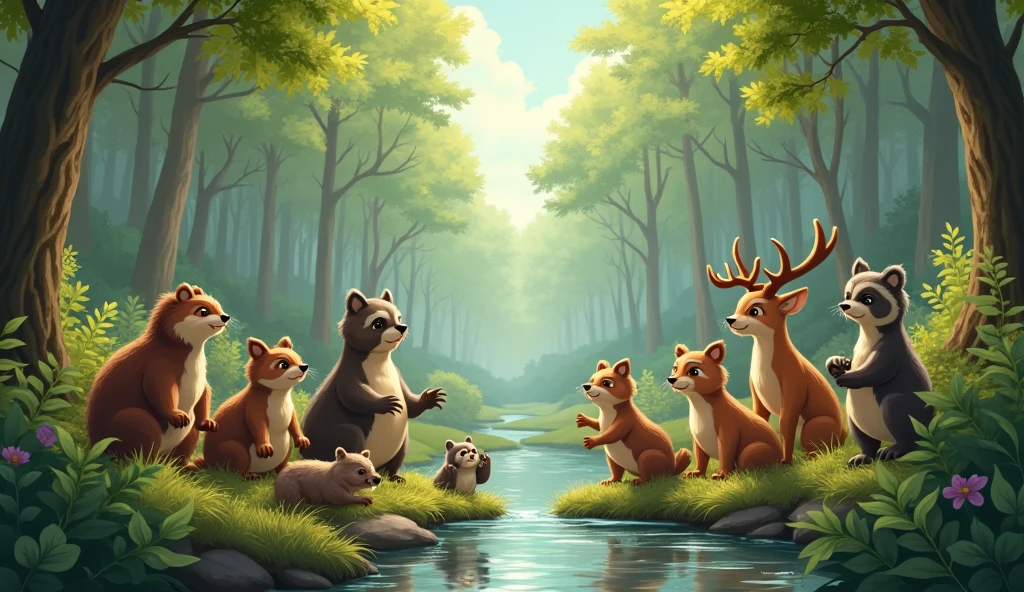 Educating Others: Forest animals helping nearby forests with similar issues.