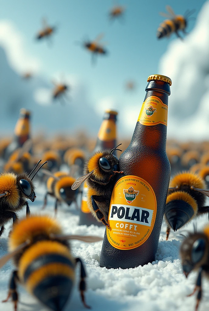 Bees with polar beer bottles
