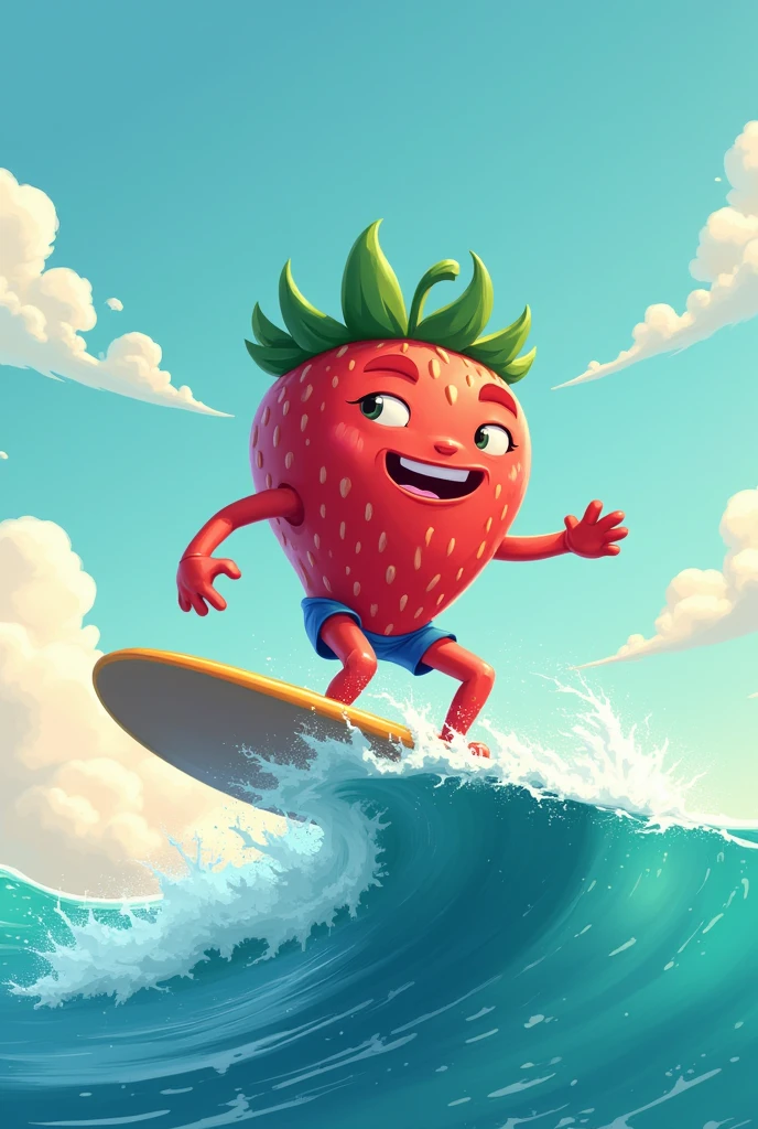 Strawberry surfing cartoom 