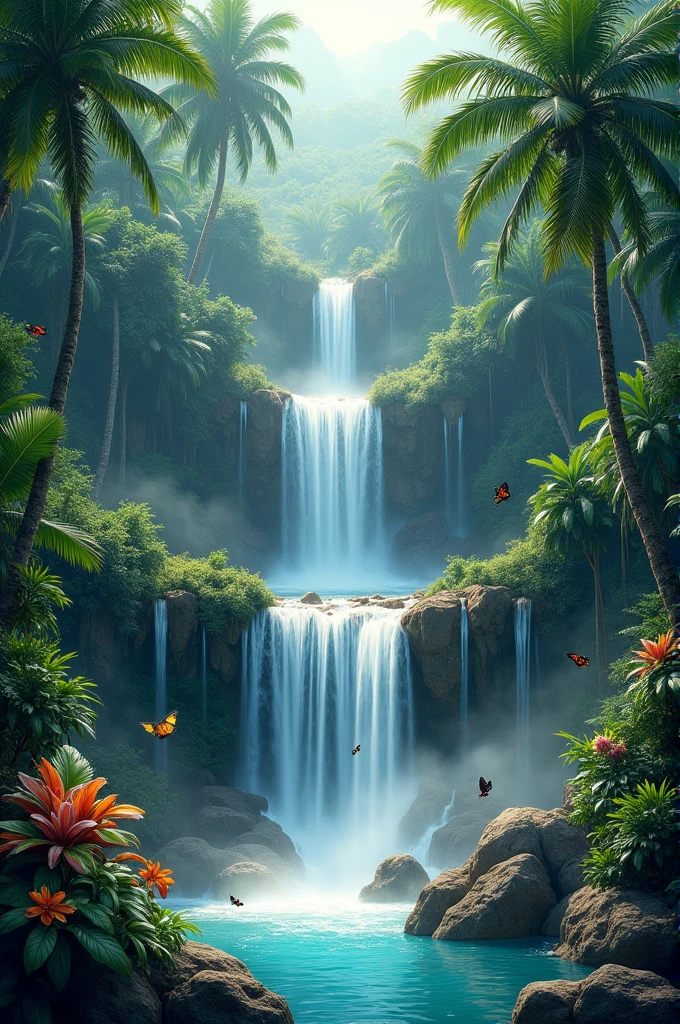 3 falls waterfall in tropical forest