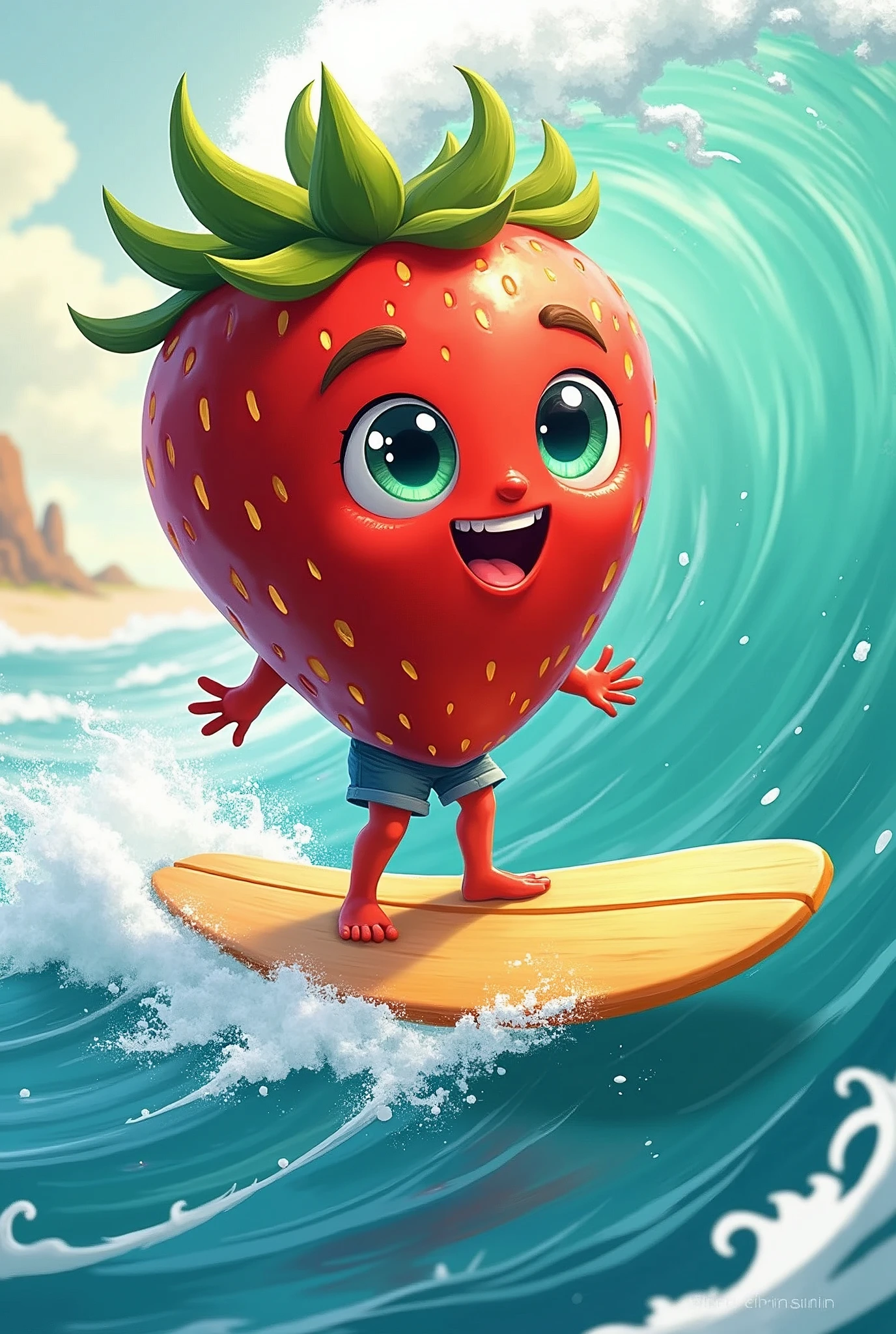 Strawberry surfing cartoom