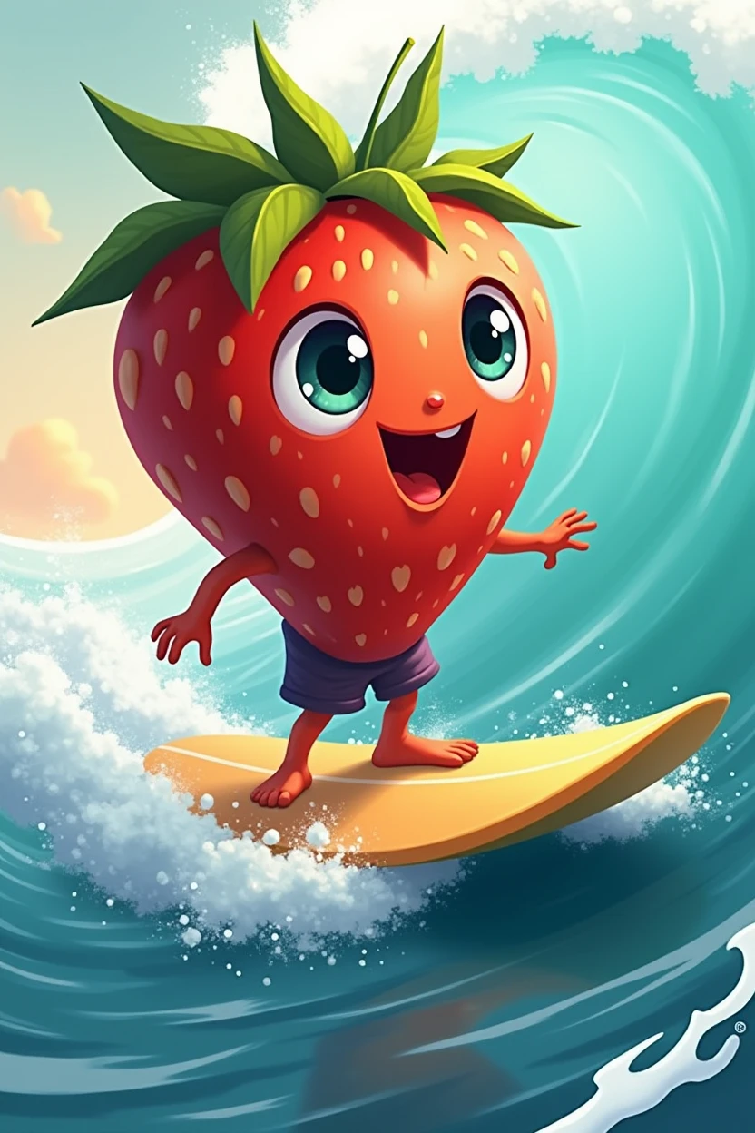 Strawberry surfing cartoom