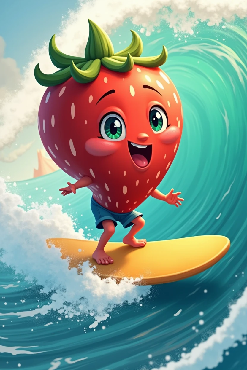 Strawberry surfing cartoom