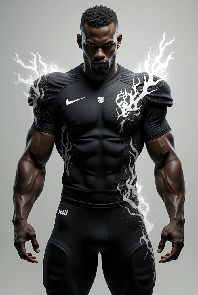 Just the black football shirt with white fire details underneath