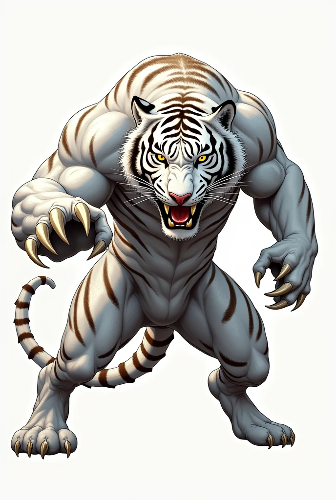 Create an image of a pumped-up white tiger with claws looking like an organized fan base