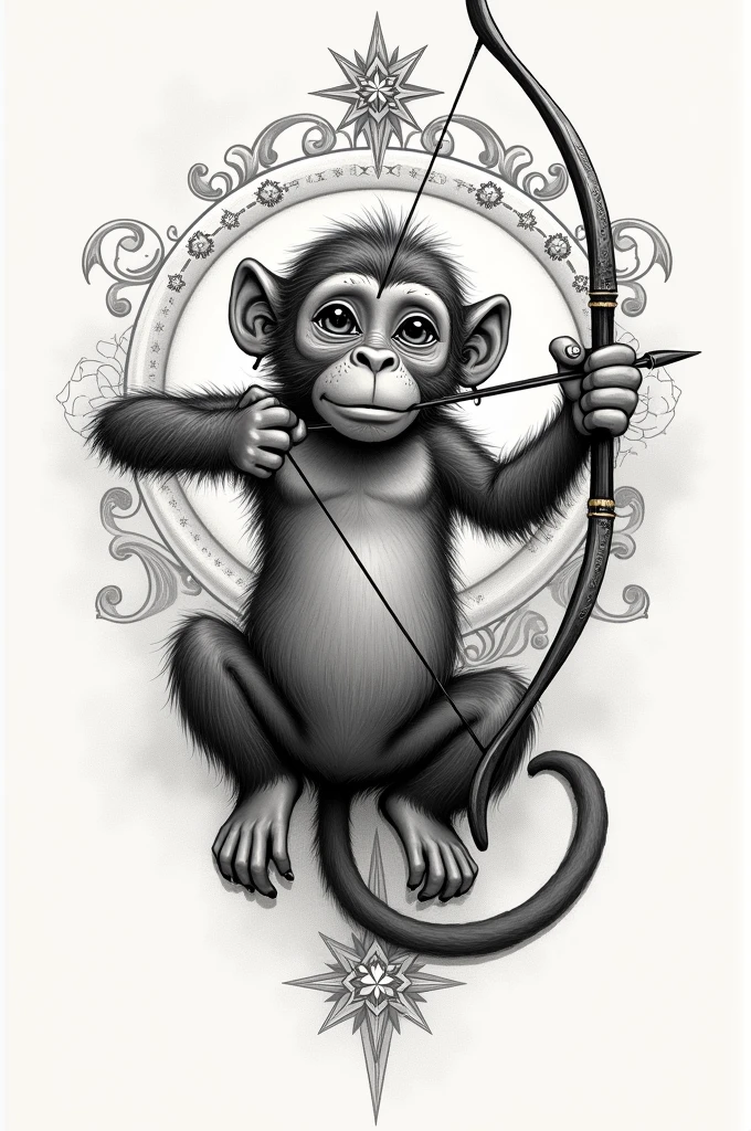 Drawing of a Sagittarius tattoo with a monkey
