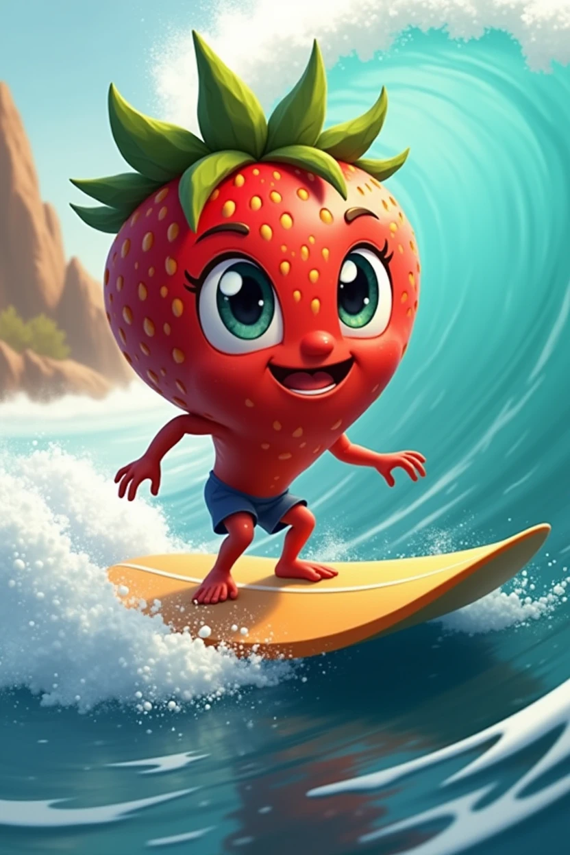Strawberry surfing cartoom