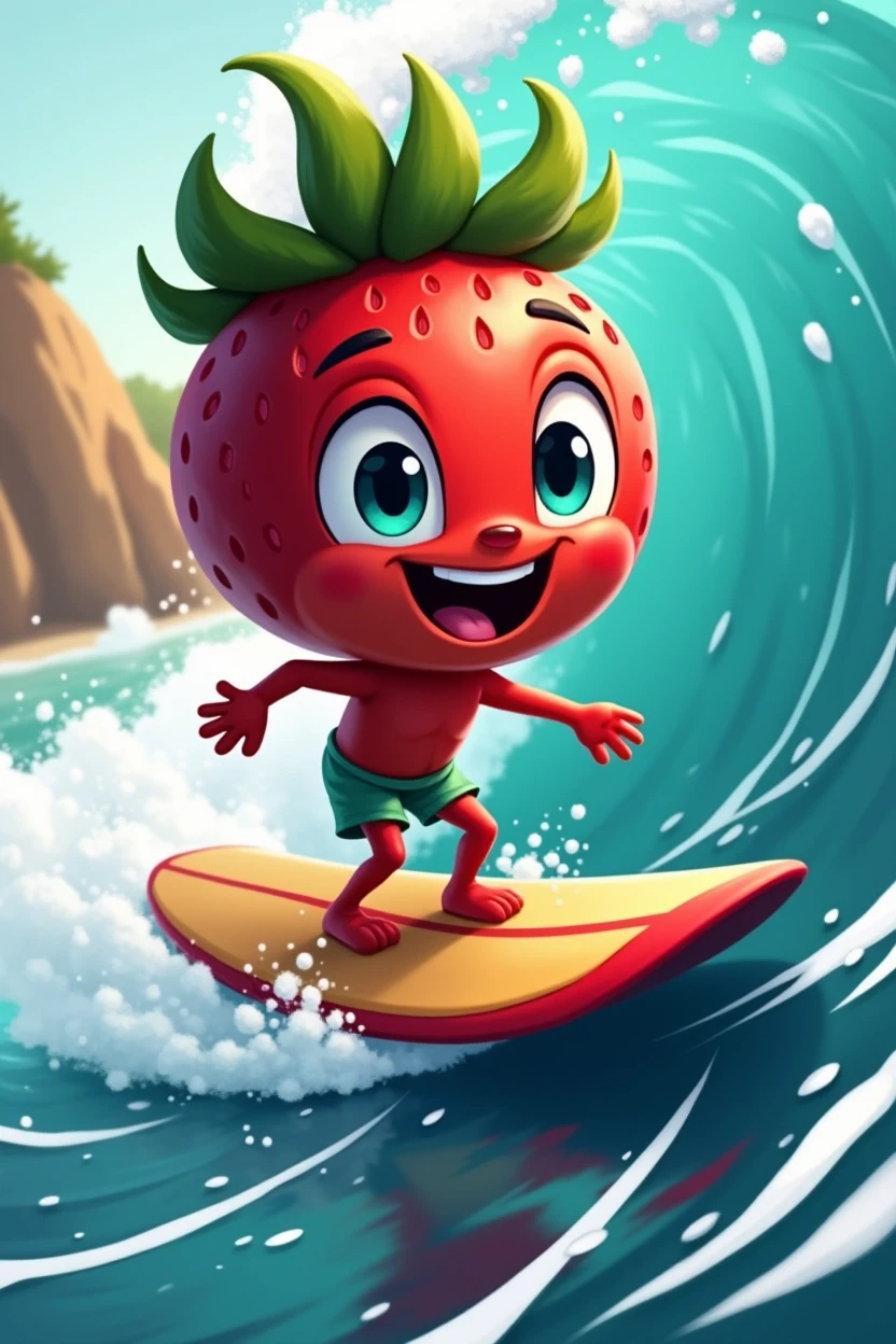 Strawberry surfing cartoom