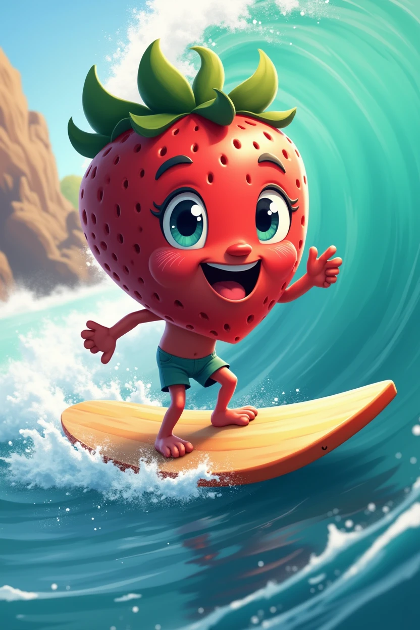 Strawberry surfing cartoom 