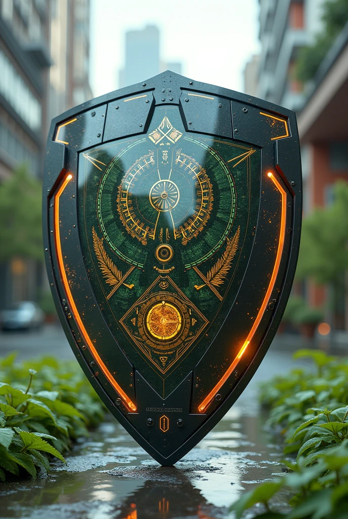 Create a shield with technology, sport, sustainability and art