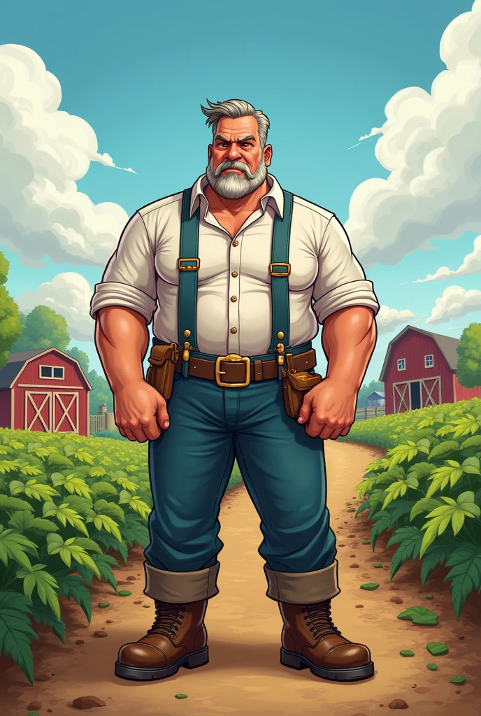 cartoon style, white skinned man, farm owner,
aura of authoritarianism