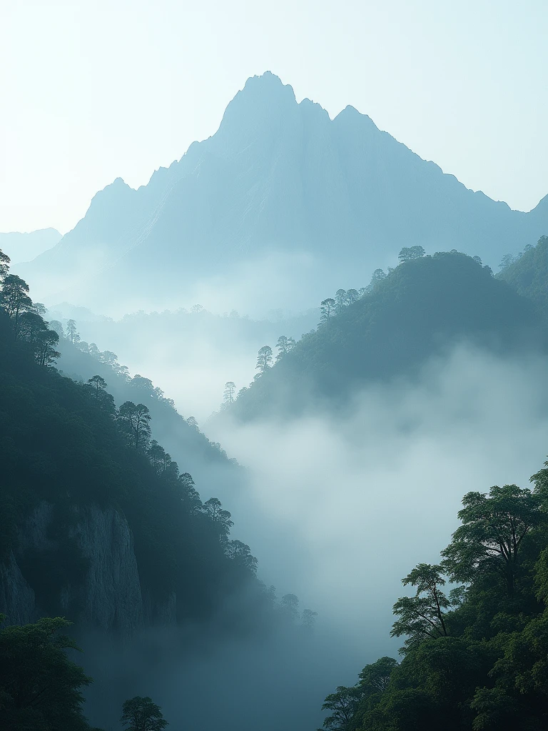 Experience the tranquility of a fog-covered mountain, rendered in stunning ultra HD quality, where every detail of the misty terrain comes to life